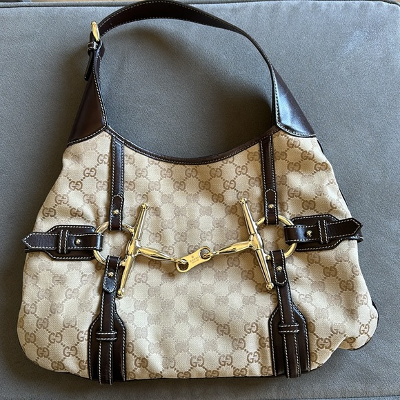 Authentic Gucci 85th Anniversary Signature Logo Canvas Leather Shoulder Bag - Picture 2 of 9